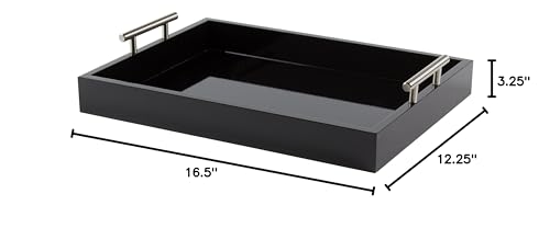 Kate and Laurel Lipton Decorative Tray with Polished Metal Handles, Black and Silver - color: Black, size: 16.5" x 12.3" x 3.3"