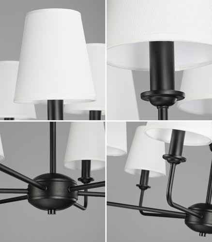 6-Light Black Pendant Chandelier with Fabric Shades, E12 Base - Farmhouse & Industrial Style for Kitchen, Living Room, Dining Room, or Bedroom Lighting - color: 6 Light+Black