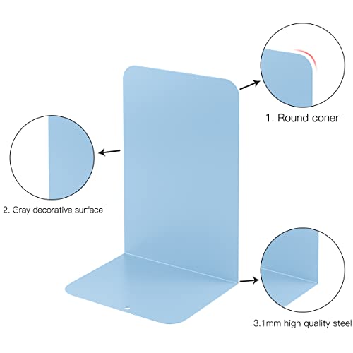 MSDADA Bookends, Book Ends for Book Shelves, Book Ends for Heavy Books,Metal Bookend Supports, Modern Minimalist Style Bookend, Light Blue(4Pairs) - color: Light Blue