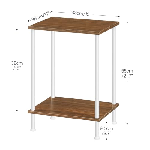 HOOBRO End Tables, Small Side Table, Nightstand with 2-Layer Storage Shelves, Sofa Table for Small Spaces, Living Room, Bedroom, Stable Frame, Easy Assembly, Walnut and White WH09BZ01 - color: Walnut + White