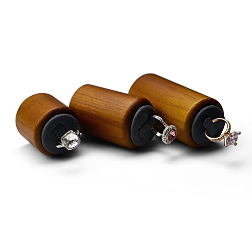 Solid Wood Ring Display Stand 3 Piece Cylindrical Microfiber Ring Holder Wooden Jewelry Display Holders Showcase Display (Gray) - color: Grey