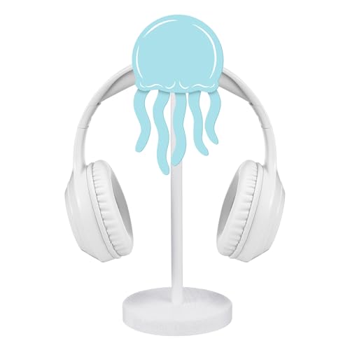 Yookeer Jellyfish Headphone Stand Cute Blue Headphone Stand Decorative Ocean Sea Wood Desk Decor for Gamer Room Office Desk Gaming Gifts for Girlfriend Office Worker - style: Jellyfish