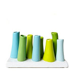 Chive - Pooley 2, Ceramic Flower Vase, 8-Tube Shape (Scout Blue with Blue and Green) - color: Scout Blue With Blue and Green
