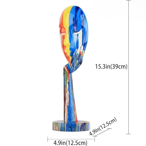 suruim Simple Creative Colorful Female Face Art Statue Thinker Sculpture Abstract Character Crafts Ornament Home Office Bedroom Living Room Study Decoration (Large 15.3x4.9x4.9in) - size: Large 15.3x4.9x4.9in