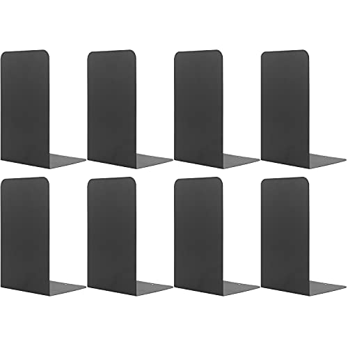 MSDADA Black Metal Bookends (8pcs, 4 pairs) for Book Shelves, Office, Heavy Books, Modern Minimalist Style - color: Black