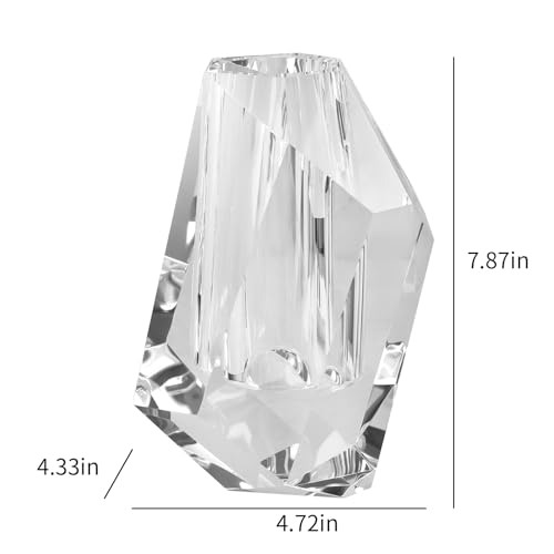 Crystal Vase Home Decor 7.87 Inch, Multi-Faceted Design Vase Centerpieces Decorations for Wedding or Gift, Clear Color with Gift Box - size: Medium
