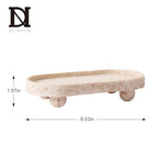 DN DECONATION Resin Decorative Tray with Legs, 4 Footed Coffee Table Trays Decor, Travertine Look Vanity Tray for Perfume Jewelry Bathroom Soap Kitchen Countertop Dresser, Oval 9.53x1.97in - style: 4 Footed