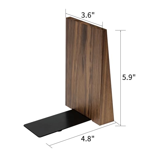 Luxdecor Walnut Book Ends Hold Heavy Books-6x5x4in Wood Bookends for Office Desk Non Skid, Decorative Walnut Bookend 2pack, Triangle Style - color: Walnut- M Size