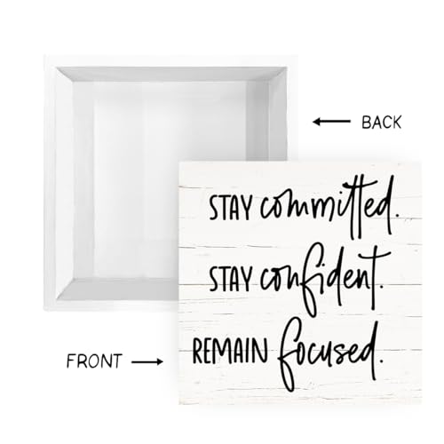 Inspirational Wooden Box Sign, Modern Farmhouse Shelf Decoration, Motivational Home Office Study Decor, Decorative Table Signs, Stay Committed Stay Confident Remain Focused Sign, White - color: Inspirational15