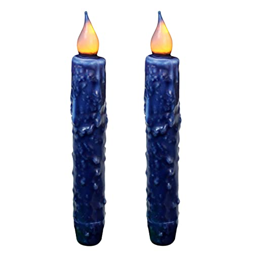 CVHOMEDECO. Real Wax Hand Dipped Battery Operated LED Timer Taper Candles Rustic Primitive Flameless Lights Decor, 6-3/4 Inch, Navy Blue, 2 PCS in a Package - color: Navy Blue 2 Pcs