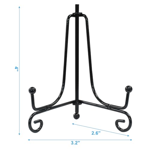 Hordion 2 Pack Plate Stand, 4 Inch Black Iron Easel Photo Display Stand Plate Holder for Picture Frame Book Tabletop Art Platter