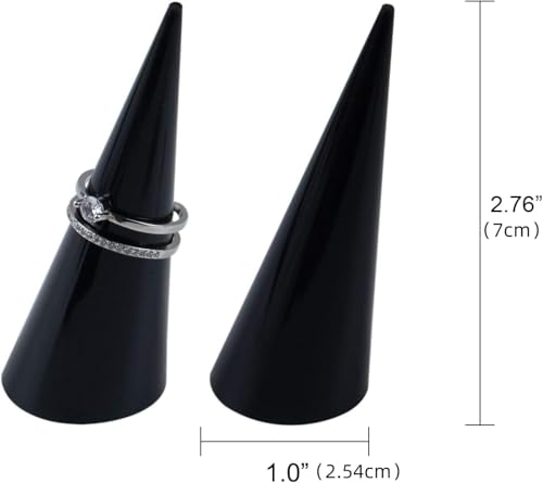 AUEAR, 6 Pack Cone Shape Acrylic Solid Ring Display for Jewelry Showcase Stand (Black) - color: Black, size: 6 Pack