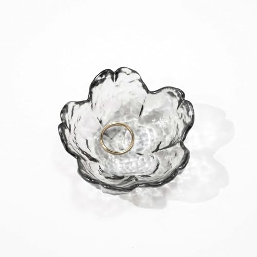 Grey Flower Jewelry Ring Dish Tray,Decorative Glass Trinket Dish,Room Decor Aesthetic, Modern Accent Tray for Vanity (Grey) - color: Grey