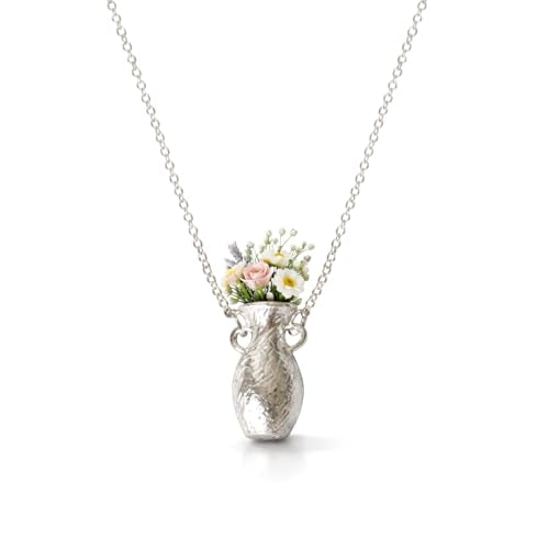 Flower Bouquet Necklace Flower Holder Necklace Pendant Creative Floral Vase Necklaces Kawaii Aesthetic Nature Spring Outfits Jewelry Gift Mothers Day Gifts - color: A3:Silver Flower Vase Necklace