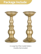 Set of 2 Gold Candlestick Metal Pillar Candle Holders, Flameless Candlestick Holders Stand Centerpieces Decoration Ideal for Weddings, Special Events, Parties - size: 2 x L