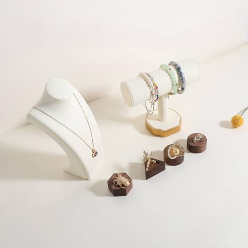 GemeShou 6pcs Wood Jewelry Ring Storage organizers, Retail ring display slot stand, Small walnut Jewelry ring holder tray for Girl Woman Room Decoration【Walnut-Round 6pcs】 - style: Circle