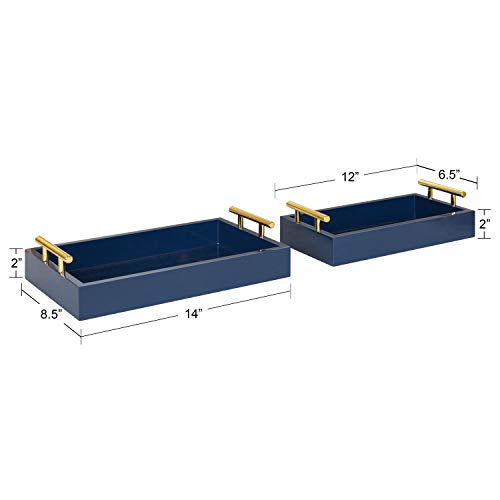 Kate and Laurel Lipton Modern Tray Set, Set of 2, Navy Blue and Gold, Glam Decorative Trays for Storage and Display - color: Navy Blue/Gold