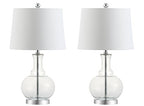 JONATHAN Y 25" Clear/Chrome and Brass Gold Glass Table Lamp Set of 2 for Bedroom, Modern Bedside Lamp for Living Room Nightstand, White Linen Drum Shade, LED Bulb Included (JYL1068B-SET2) - color: Clear