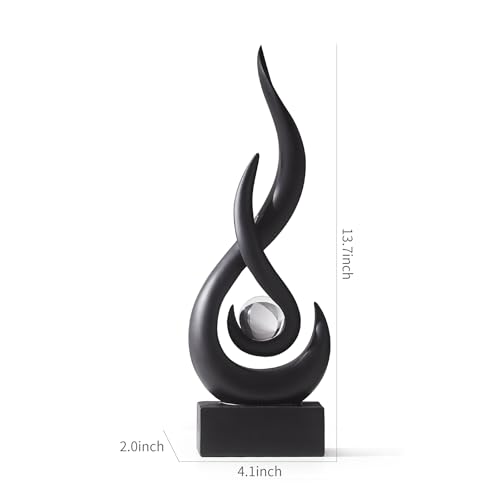 AWNR Modern Black Sculpture Decor: Flame Statue with Glass Ball Resin Abstract Art Figurines Unique Centerpiece for Living Room TV Stand Coffee Table Office Decor - color: Big Black Statue