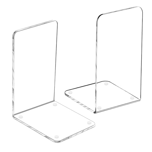 Lulonpon 2 Pieces Book Ends, Bookend, Books Ends for Shelves, Books Ends for Heavy Books, Clear Bookends, Acrylic Bookends for School, Library,Desktop Organizer and Book Shelves - color: Clear-rightangle