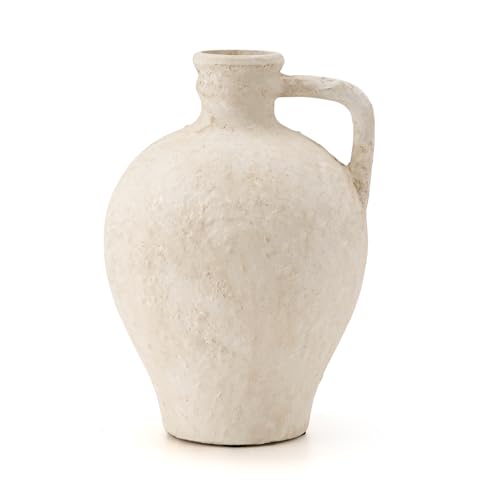 LUKA Ceramic Rustic Farmhouse Vase,8.25 inch Terracotta Vase with Handle,Neutral Clay Pot Vases Decorative Vase for Living Room,Table,Shelf Decor(Off-White,M) - color: Off-white, size: 8.25 inch (H)