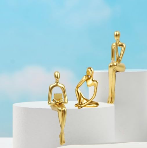 Prettidecor Gold Home Decor Thinker Statue Accents, Set of 3 Thinker Sculptures Office Decor Modern Abstract Resin Decoration on Shelf Table Desk for Living Room Office Bedroom (Large Gold) - color: Gold, size: Large