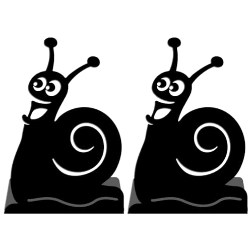 WADORN 1 Pair Cute Snails Metal Decorative Bookend for Shelves, Heavy Duty Book Ends Unique Non-Skid Books Holder Stand Black Book Support Stoppers for Desk Bookshelf Office Home, 5.3x4.3x7.9 Inches - color: Cute Snails
