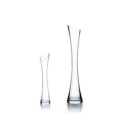 WGV Maria Bud Vase, Width 2", Height 10", Clear Slant Cut Opening Gathering Concaved Glass Floral Container Centerpiece for Wedding Party Event Home Office Decor, 1 Piece - size: 2"x10"H Maria