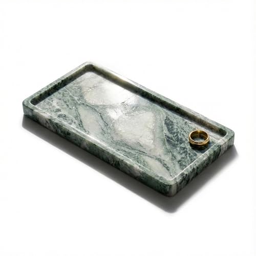 Green Marble Tray – 12" x 6.5" Decorative Vanity Tray for Bathroom, Countertop, Jewelry, Candles, Kitchen | Natural Stone Organizer for Makeup, Perfume, Skincare & Home Décor