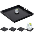 Remagr 24'' Square Extra Large Ottoman Tray, Wood Serving Tray with 4 Coasters and Metal Handles Decorative Coffee Table Platter for Living Room Sofa Food Tea Server Housewarming Home Gift(Black)
