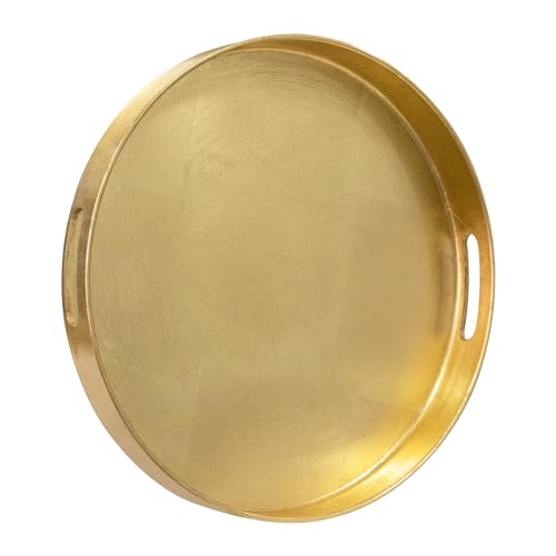 MAONAME 13" Gold Round Decorative Tray for Coffee Table, Modern Serving Tray with Handles, Foil Ottoman Trays, Bathroom Decor - size: 13"