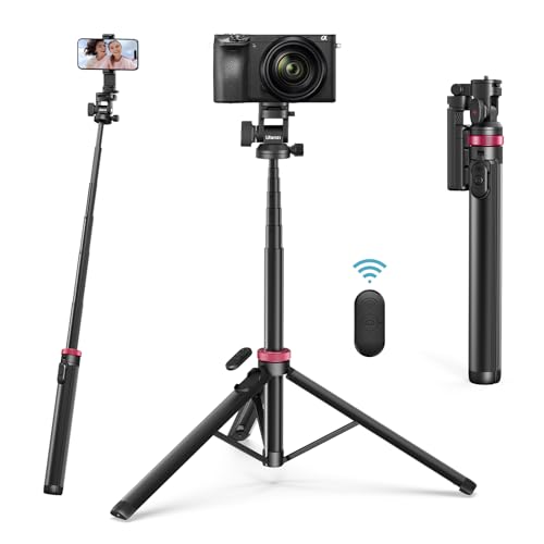 ULANZI MT-78 Extendable Phone Tripod, metal 72.83" Selfie Stick Camera Tripod Stand with 2 in 1 Phone Clip, 360° Ball Head Camera Tripod with cold shoe for iPhone 17 Sony Canon, Lightweight for Travel