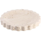 Travertine Jewelry Dish, 5.9 in Small Scallop Edge Stone Tray, Beige Round Marble Pattern Perfume Tray for Women, Decorative Storage Plate for Bathroom, Kitchen, Dresser