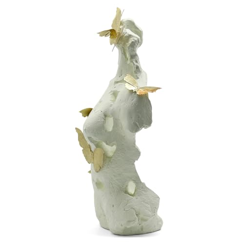 Lukitas Abstract Female Bust with Butterflies Sculpture, Aphrodite Statue, Body Figurine Art Decor, Beauty of Defects, Greek Goddess Bust Ornament for Office Living Room Desk Shelf, Beige, Resin 16" - color: Beige
