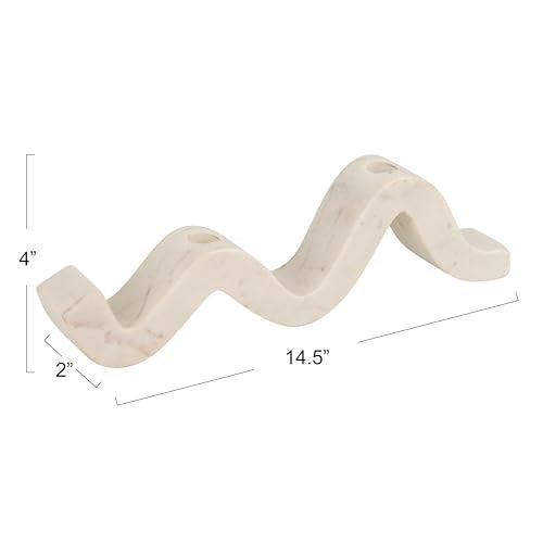 Bloomingville Marble Wave Double Taper Candle Holder, White - color: White