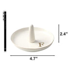 Ceramic Initials Jewelry Tray Ring Dish With Personalized F-Monogrammed Engagement Wedding Gifts, for Birthday Mother's Day for Women, Ceramic White 4.7" x2.4" - style: F