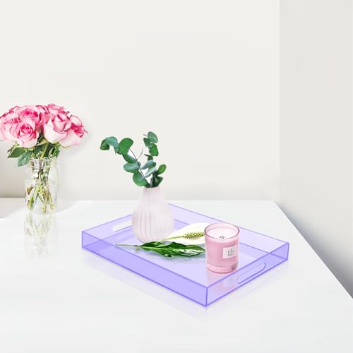 SetGame Acrylic Serving Tray with Handles, Bathroom Desktop Decorative Storage Arylic Trays, Simple Vanity Tray Food Tea Fruit Dinner Snack Tray for Bar Kitchen Party - color: Purple