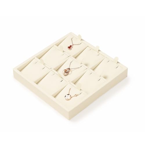Oirlv Microfiber 9 Slots Jewelry Pendant Display Tray Jewelry Necklace Organizer Display Tray(Beige) - color: 9 Necklaces P13412