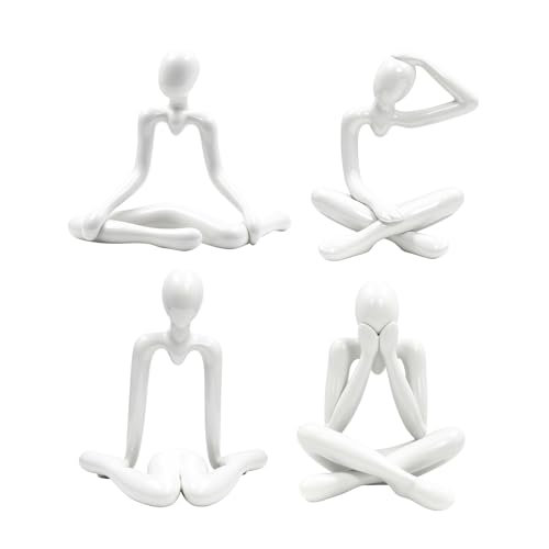 4PCS Thinker Style Abstract White Statue, Modern Simple ABS Abstract Sculpture Decor, for Home Living Room, Restaurant, Office, Bookshelf Decoration, Gifts