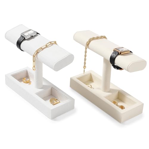 Microfiber Watch Display Stand T-bar Watch Ring Earrings Stand for Men and Women Jewelry Bracelet Wristwatch Organizer for Store and Home(Beige) - color: Beige