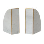 Bloomingville 2-Piece Marble Bookends with Brass Inlay, Gold Finish, White