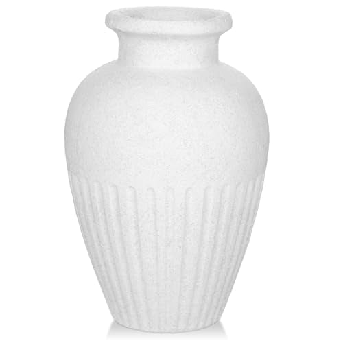 Rustic Ceramic Vase 11 Inch Farmhouse Pottery Clay Vase Distressed Flower Vases for Boho Home Decor Living Room Enterway Shelf Decor Pampas Grass - White - color: 11 Inch White