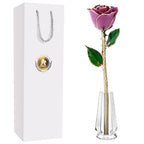 AliveRose Valentines Day Gift for Women Roses, Unique Design Gold Dipped Rose for Anniversary Valentines Mothers Day Birthday Gifts (Purple Handmade with Crystal Vase) - color: A4. Purple Handmade Rose White Crystal Vase
