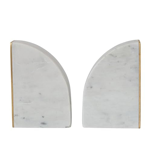 Bloomingville 2-Piece Marble Bookends with Brass Inlay, Gold Finish, White