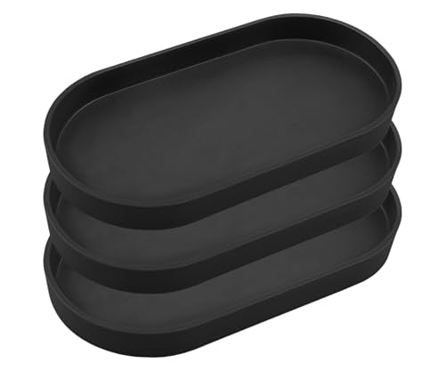 Black Small Tray (10 inch), 3 Pack Oval Tray for Kitchen Counter, Bathtub Bathroom Vanity Items, Countertop Organizer, Coffee Accessory, Bar, Serving Seasoning, Salt and Pepper, Soap. - color: Black-3 Tray, size: 10.2" x 5.5" x 1.1"