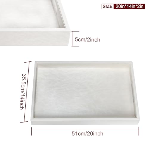 20 * 14 inches Leather Rectangle Serving Tray with Hole Handles,High-End Light Large Service Tray for Ottoman Tray, Tea, Food, Butler - Countertop, Kitchen,Family Dinner, Picnic (White) - color: White, size: 20" x 14" x 2"