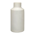 White Ceramic Vase for Flowers - 7.9 Inch Matte Ribbed Modern Vase, Weighted 1.4lb Base & Waterproof Pottery for Pampas Grass, Minimalist Farmhouse Decor for Table Centerpiece Bookshelf