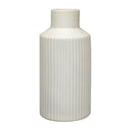 White Ceramic Vase for Flowers - 7.9 Inch Matte Ribbed Modern Vase, Weighted 1.4lb Base & Waterproof Pottery for Pampas Grass, Minimalist Farmhouse Decor for Table Centerpiece Bookshelf