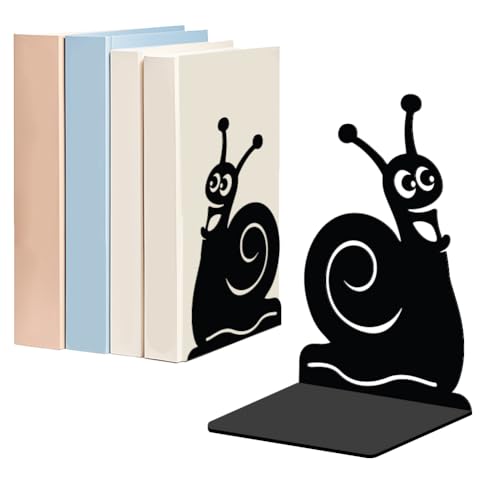 WADORN 1 Pair Cute Snails Metal Decorative Bookend for Shelves, Heavy Duty Book Ends Unique Non-Skid Books Holder Stand Black Book Support Stoppers for Desk Bookshelf Office Home, 5.3x4.3x7.9 Inches - color: Cute Snails