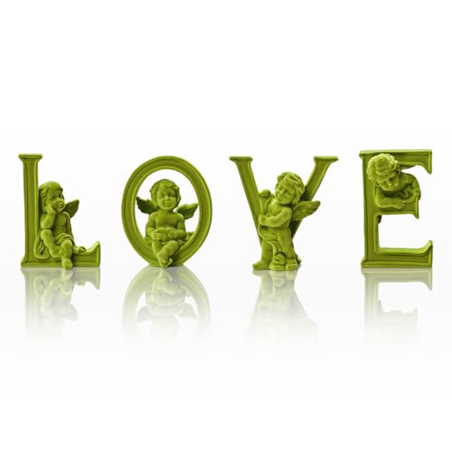 Cupid Statue Velvet Flocked Sculpture Anniversary Wedding Gifts, Cherub Angels Statue Romantic Love Figurine Spring Decor for Home, Living Room, Bookshelf, Coffee Table Decor (Green) - color: Cupid-green